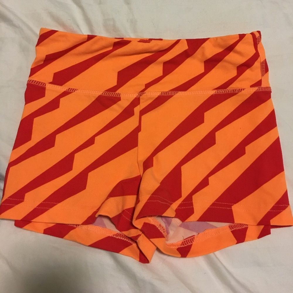 Spandex sporty shorts running volleyball bright orange stripes size small s